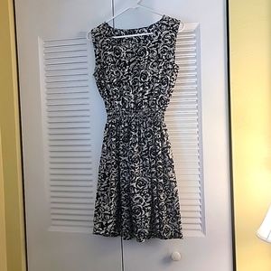 Dark blue and tan flowered mini dress